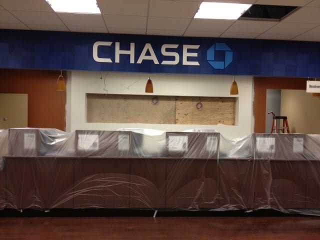 Chase bank interior in Austin before painting