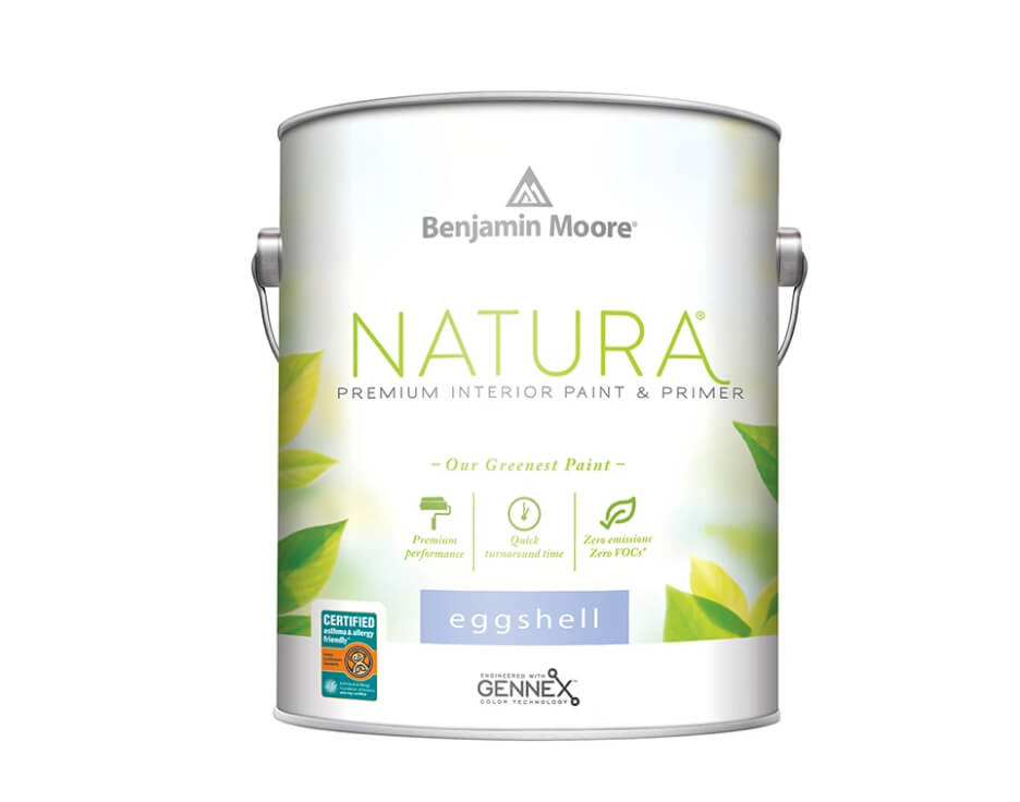 Low-VOC green paint bucket with fresh green paint